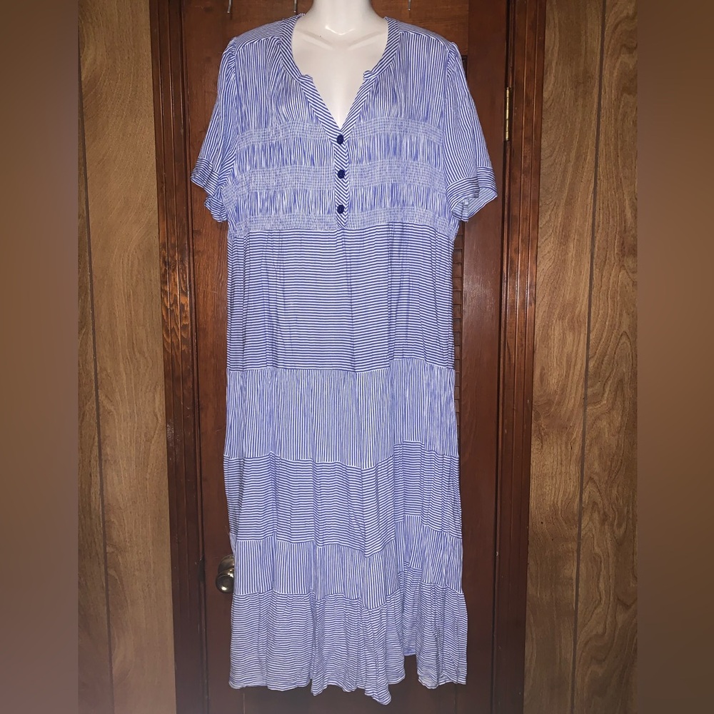Cactus and Pearl Blue Striped Button-Down Dress